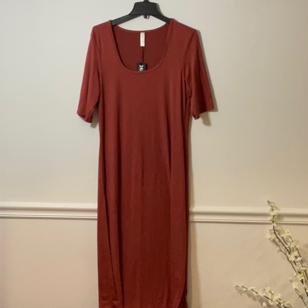 Casual Brown Sheath Midi Dress with Scoop Neck